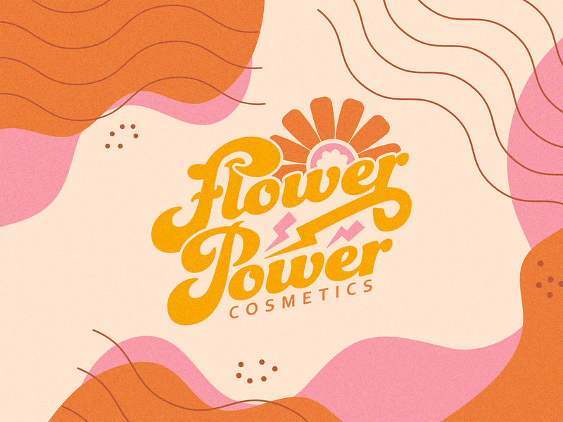 Flower Power Cosmetics 70s brand branding cosmetics design electric floral flower illustration logo logotype makeup modern organic organics plants power script vintage