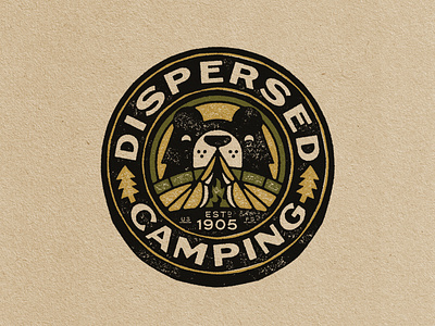 Dispersed Camping animal badge bear bear logo camp camping design forest grizzly outdoors patch tent vintage
