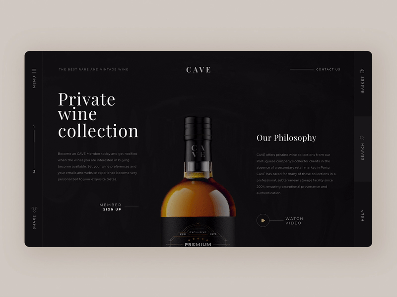 CAVE wine store experience adobexd animation branding design ecommerce parallax store ui wine