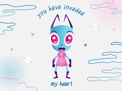 Invader Zim Valentine's day card 2d blue character clean cosmic creative cute drawing flat gradient illustration illustrator invader invader zim love netflix simple space valentine day vector