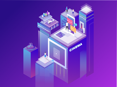 STREETER APP - Web Isometric Illustration illustration isometric movies restarurant ui ux web