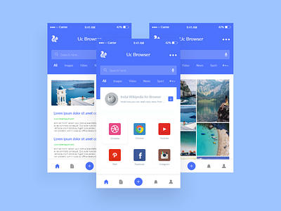 UC Browser Redesign app article blue clean flat icon ios iphone minimal mobile phone photo simple travel travel blog ui uidesign uiux uxdesign uxresearch