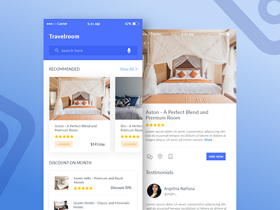 Travelroom Mobile Application aplication app blue branding clean hotel app hotel booking hotel branding icon logo typography ui ux