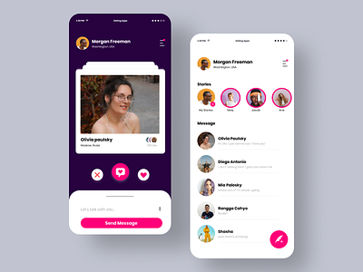 Dating Apps aplication app blue branding clean dark design flat icon leanding page minimal mobile pink simple typography ui ux web website white