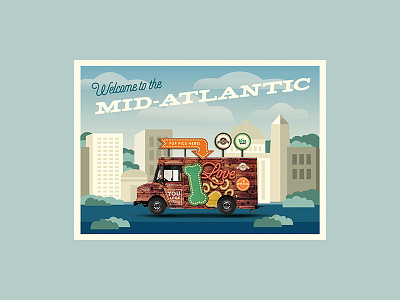 Mobile Tour Postcard blue gray illustration mid atlantic mobile tour postcard