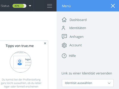 Navigation - true.me app authentification identity security service share shareeconomy trueme trust user web