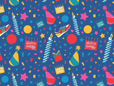 Happy Birthday, Inc. Pattern birthday cake candle child confetti dodgeball gifts kid party hat pattern presents stars