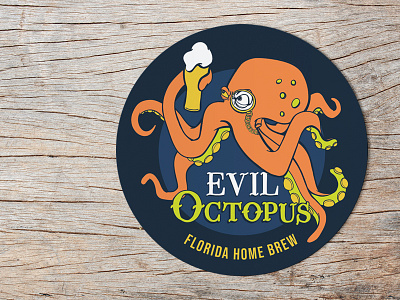 Evil Octopus, Florida Home Brew beer art brewery logo coaster illustration logo octopus sticker mule vector