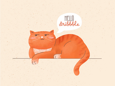 Hello Dribble cat flat illustration procreate raster textured