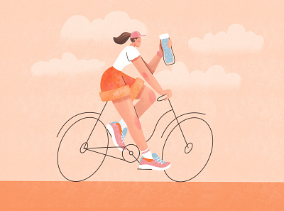 Ride a bike, stay hydrated! bicycle bike character design flat illustration modern people procreate raster textured woman
