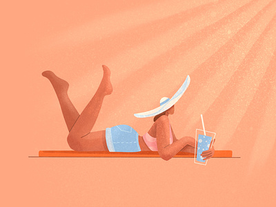 Summer Sunbathing body positive bodypositivity character contemporary flat girl hot illustration muted colors people person plus size procreate summer sun ray sunbathing texture textured warm pallette woman