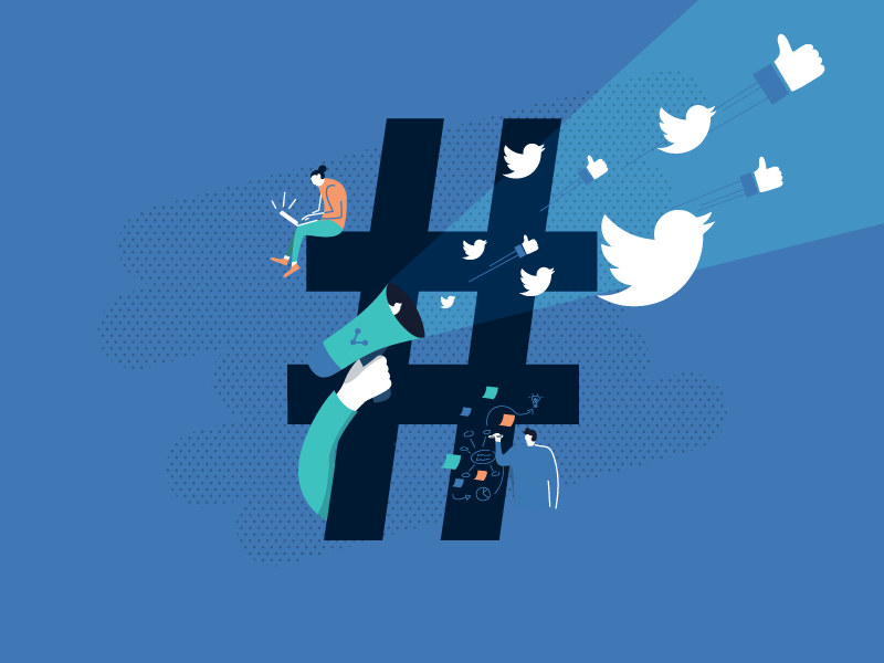Illustration: Konzept und Marketing pr text growth twitter facebook media social online marketing concept illustration