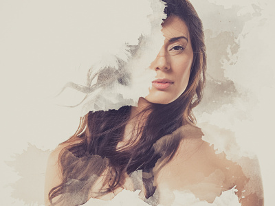 Deconstructed model parallax photography photoshop watercolor woman