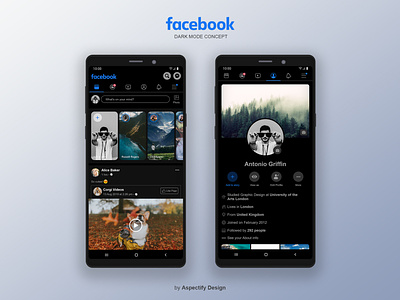 Facebook Dark Mode - Mobile App Concept app app design application dailyui dark dark mode dark ui facebook gradient mobile app redesign ui uidesign uiux ux uxdesign