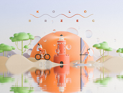 Ad for Kolobrzeg city 3d 3d art 3d character 3d ilustration adobe illustrator bicycle blender3d geometric kolobrzeg nature sea toy windsurfing