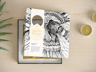 Bee My Honey Packaging and Logo p. 2 bee box brand identity candles elegant hexagon honey logo packaging tealights