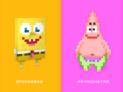 Pixel Spongebob And Patrick Star cartoon design illustration illustrator pixel