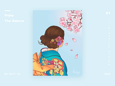 Enjoy The Sakura cartoon design illustration illustrator ipad japan japanese japanese culture kimono procreate sakura ui vector