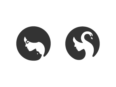 Girl Silhouette With Two Variations cat creative girl negative-space swan