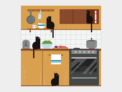 Too many kitties in the kitchen.