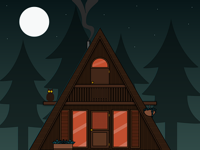 A Frame Cabin a frame cabin a frame house cabin cozy forest home house illustration illustrator nature night plants secluded trees vector woods