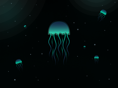 Deep Sea Abyss abyss black blue dark deep sea design fish glow green illuminate illustration illustrator jelly fish jellyfish marine life ocean sea underwater vector