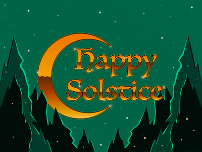 Happy Solstice 1970s art nouveau christmas cresent gold green happy solstice illustration illustrator jagged moon retro solstice typography vector vintage winter xmas