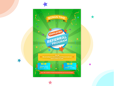 Referral Bonus Program Design beautiful bonus clean design employee enjoy flayers flyer fun green illustration joyful poster referral stars ux design women