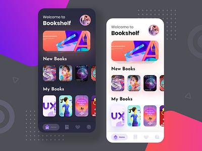 Bookshelf (Books collection) beautiful book app clean colors dark mode dark theme dark ui design illustration ui ui design ux ux design vector vip dsr xd