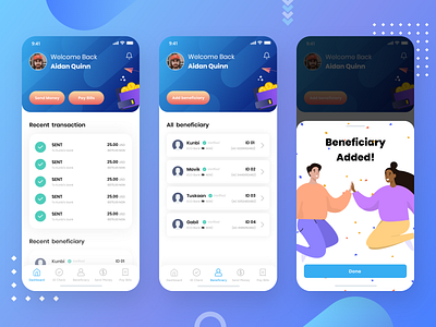 Payment App animation beautiful beneficiary clean fun gif illustration ios iphone x joyful minimal pay payment payment app paypal ui ui design ux ux design vector