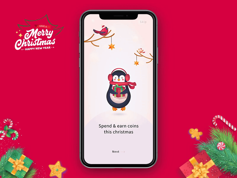 Christmas Spend & Earn app Interactions animation christmas clean cute fun gif illustration ios iphone x merrychristmas minimal minimalist minmal ui ui design ux ux design vector