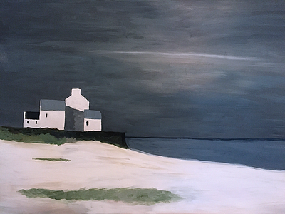 Before storm acril beach canvas dark house painting sad sea