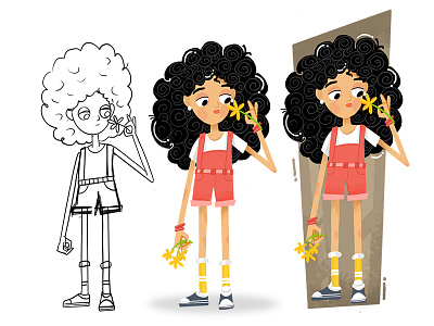 Girl Illustration character design curly hair design digital painting flower girl girl character graphic design illustration jumpsuit pratikartz sketch