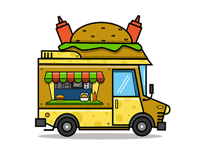Food Truck burger cheese cheese burger flat icon food food truck graphic design icon illustration pratikartz vector vehicle