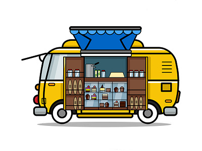 Coffee & Bagel Express Van - Food Truck bagel car coffee food food truck graphic design icon illustration pratikartz van vector vehicle volkswagen