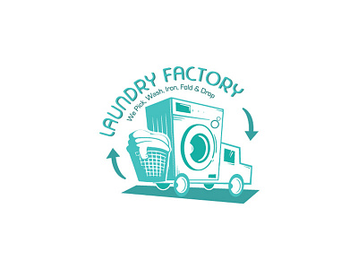 Laundry Factory Logo branding clothes factory iron laundry logo logo design pratikartz travel truck wash washing machine