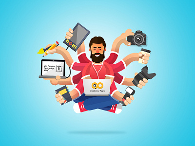 Multitasking Designer - Mascot Design animation avatars branding camera character design coffee designer graphic design illustration landing page macbook multitasking photography pratikartz screen shot vector wacom wacom cintiq website