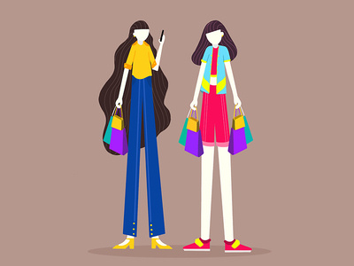 Girls Go Shopping Together character design digital painting girls graphic design illustration pratikartz shopping shot sketch vector webiste women