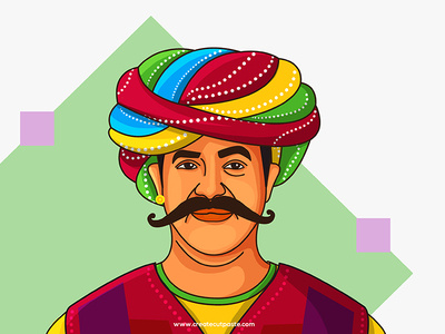 Rangelo colourful graphic design illustration indian jacket man mustache pratikartz rajashthan turban vector