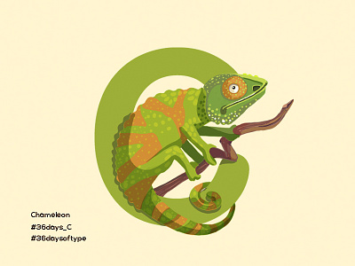 Chameleon - 36 Days Of Type 36daysoftype alphabets chameleon character design digital painting graphic design green illustration lettering pratikartz reptile typography
