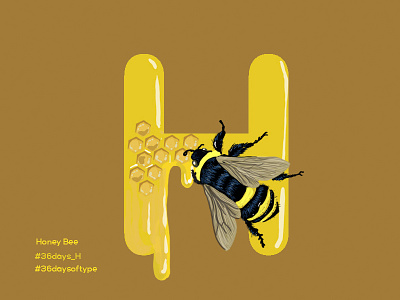 Honey Bee - 36days Of Type 36daysoftype alphabets black design digital painting graphic design honey honeybee honeycomb illustration pratikartz typography typography design yellow