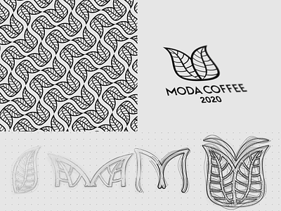 Moda Coffee - Sketches & Pattern brand branding coffee design icon leaves logo lineart logo logos m minimal pattern ux