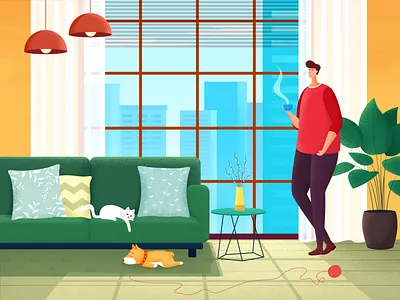 Free afternoon time on weekends a person afternoon boy cat coffee comfortable dog home illustration laid back leisure living room omfortable plant sofa sunlight weekend