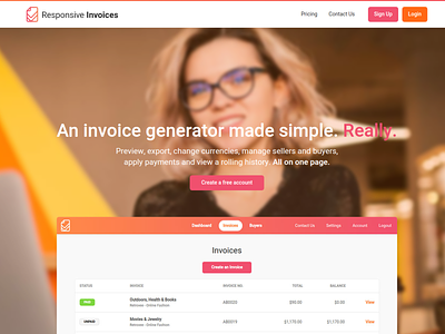 Responsive Invoices 2019 homepage invoice invoice design ui webdesign website