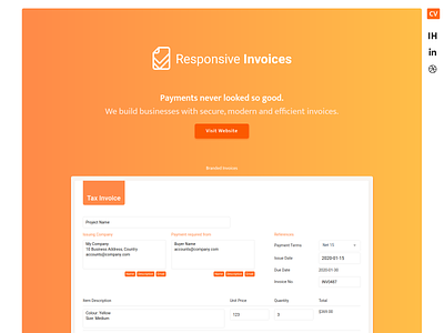 Responsive Invoices - Chris Vincent app branding design homepage invoice invoice design ui web webdesign website