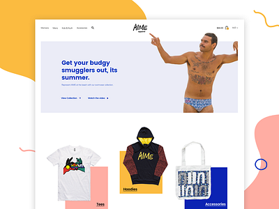 AIME Apparel clothing colourful funny minimal shop website wobbly