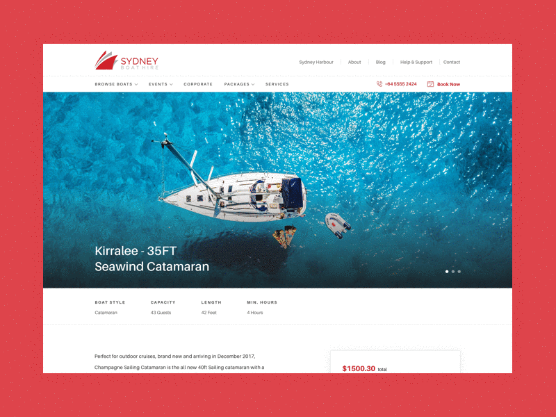 Yacht Rentals boat booking calculator charter hire minimal mockup nautical naval product product grid red rental renting ui ux ux design website yacht young