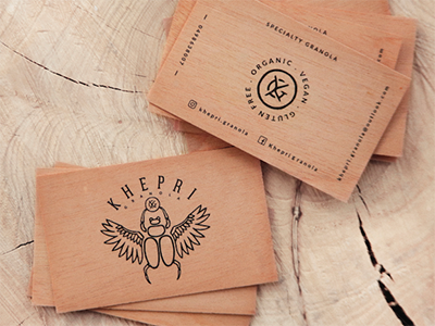 Khepri Granola Mahogany Business Cards badge branding business cafe cards granola logo mahogany monogram timber