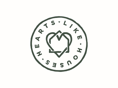 Hearts Like Houses Badge Logo badge badgedesign branding clothing green handdrawn heart heart logo house illustrator love mac pin