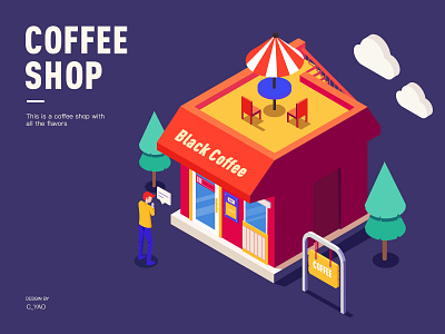 Coffee Shop coffee isometric sun umbrella 插图